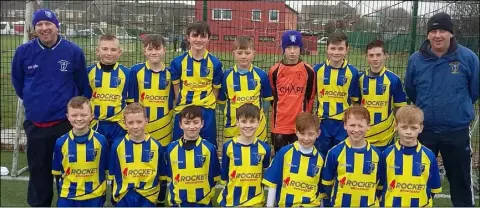  ??  ?? Back (from left): Chris Houghton (coach), Brandon Treacy, Eoin Doyle, Darby Purcell, Tiernan Doyle, Killian Whelan, Harry Curtis, Jack Dempsey, James Whelan (manager). Front (from left): Jack Corcoran, Charlie Hynes, Oisín Kavanagh, Eoghan O Lionáin,...