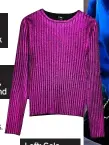  ?? ?? Purple metallic long sleeve top, £40, River Island