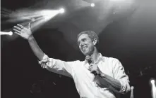  ??  ?? O’Rourke, Sen. Ted Cruz’s opponent, addresses the rally Thursday.