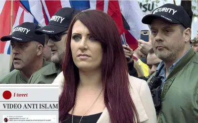  ?? (Epa) ?? Islamofoba Jayda Fransen, 31 anni, vicepresid­ente del movimento «Britain First»