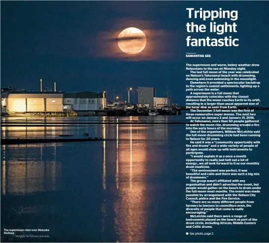  ?? BRADEN FASTIER/NELSON MAIL ?? The supermoon rises over Motueka Harbour.