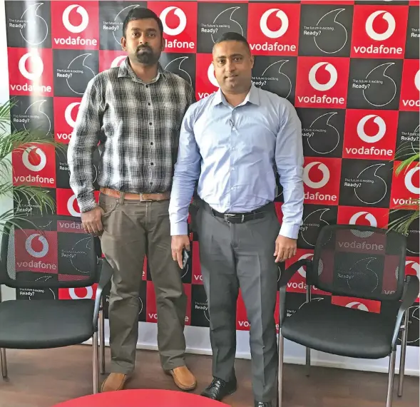  ?? Photo: Maraia Vula ?? From left: Vodafone Fiji head of roaming and inter-carrier services Shelvindra Prasad and Vodafone Fiji chief operating officer Ronald Prasad.