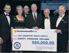  ??  ?? DONATION: From left, Victoria Police Blue Ribbon Foundation board member Paul Moore, East Grampians Health Service chair Heather Fleming, Victoria Police Area Commander Paul Margetts, East Grampians Health Service chief executive Andrew Freeman, Victoria Police Blue Ribbon Foundation board member Darryl Nation and Ararat branch president Terry Weeks with the $80,000 cheque.
