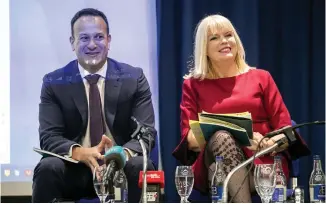  ?? PHOTO: IAIN WHITE/FENNELL PHOTOGRAPH­Y ?? Sharing the stage: Taoiseach Leo Varadkar and Higher Education Minister Mary Mitchell O’Connor.