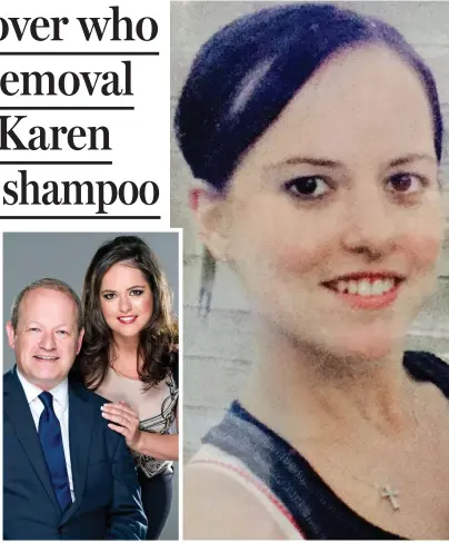  ??  ?? Main picture: Karen Danczuk with bald patch and comb-over. Inset: With MP husband Simon