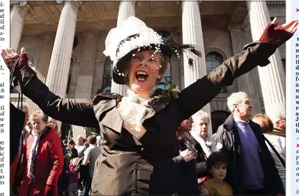  ??  ?? HigH spiRits: Abina Mullane from Firhouse at Monday’s Road to the Rising event on O’Connell Street