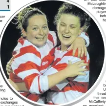  ??  ?? ■ Nicole Fowley and Kathryn Sullivan, IT Sligo, celebrate their victory over University College Dublin.