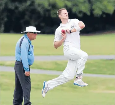  ?? Photos: PHOTOTEK ?? Steaming in: Grafton’s Garrick Sutherland ready to unleash a quick delivery. 41, P Patel 5/53) defeated New World Victoria Park Grafton United 182/3 dec (A Burton 114, D Peris 61) 107 (A Abbas 7/39, B Randell 3/37) reverse outright. North Shore 170 &...