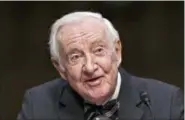  ?? THE ASSOCIATED PRESS ?? Retired Supreme Court Justice John Paul Stevens testifies in 2014 before the Senate Rules Committee on Capitol Hill in Washington. Stevens, in a New York Times essay this week, called for the repeal of the Second Amendment to allow for significan­t...