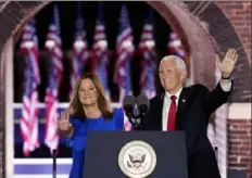  ?? Andrew Harnik/Associated Press ?? Vice President Mike Pence arrives with his wife, Karen Pence, to speak Wednesday on the third day of the Republican National Convention at Fort McHenry National Monument and Historic Shrine in Baltimore.