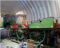  ?? GRESLEY SOCIETY ?? The frames, motion and wheelsets of No. 1744 await the boiler.