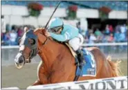  ?? NYRA PHOTO BY CHELSEA DURAND ?? Saratoga Springs-bred Twisted Tom, with Javier Castellano up, stormed to victory against fellow statebreds in the Empire Classic Oct. 21, 2017 at Belmont Park.