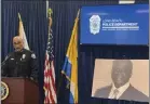  ?? HUNTER LEE — SCNG ?? Long Beach Police Chief Wally Hebeish provides an update on Thursday, on the killing of Fred Taft, who was shot to death in a restroom at the Pan American Park in 2018while attending a family reunion.