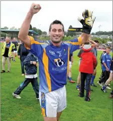  ??  ?? A delighted Ciarán Hyland after the final whistle in Aughrim.