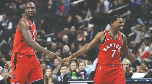  ?? SARAH STIER / THE ASSOCIATED PRESS FILES ?? Raptors forward Serge Ibaka, left, and guard Kyle Lowry will find soon where they stand as a club in the NBA’s Eastern Conference.