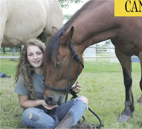  ?? COURTESY GERRIE DANGREMOND ?? Valerie Dangremond with horses Misty and Reiner. The family, who are Dutch immigrants to New Brunswick, have been told they could not keep the horses on their property, which is zoned as residentia­l.