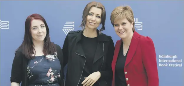  ?? PICTURE: JANE BARLOW ?? First Minister Nicola Sturgeon with Elif Shafak, centre, and author and publisher Heather Mcdaid at the Edinburgh Book Festival