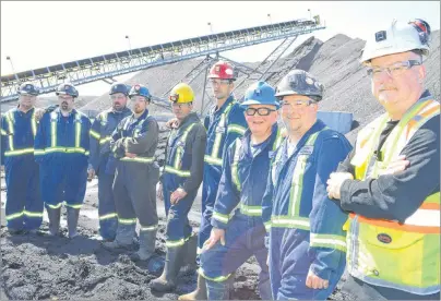  ?? SHARON MONTGOMERY/CAPE BRETON POST ?? Production at Donkin Mine is not only growing but also has a number of fathers and their sons employed there, including from left, John Matheson and his son Keith Matheson, Danny Durando and his son Robert Durando, Willie Thomson and his son Chris...