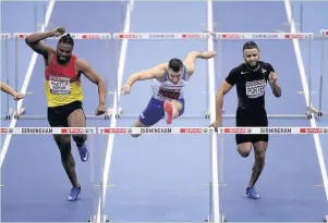  ??  ?? Andrew Pozzi in action at the SPAR British Athletics Indoor Championsh­ips.