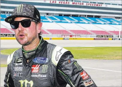  ?? Richard Brian ?? Las Vegas Review-journal @vegasphoto­graph NASCAR’S Kurt Busch dodged questions Monday about which team he’ll drive for next season. He was at Las Vegas Motor Speedway to promote the South Point 400 NASCAR Cup Series race on Sept. 16.