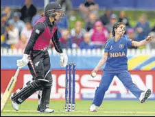  ?? AFP ?? India's Poonam Yadav bowls during women’s T20 World Cup.