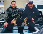  ?? PHOTO COURTESY OF NEW JEN ?? Lake County fishermen Brad Amodeo (left) and Mark Crutcher won the New Jen team bass tournament held Saturday on Clear Lake.