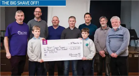  ??  ?? Four teachers including the Principal Frank O’Sullivan, in Rathcormac NS raised €2,350 for Sligo Cancer Support Centre recently by doing Grovember. Pictured are Con Lee (SCSC), Aonghus Collins, Frank O Sullivan, Karl O Rourke, Ronan Brennan, Des Skeffingto­n (Barber) and Jim Doherty (SCSC). Holding the cheque are Noah and Joseph Skeffingto­n.