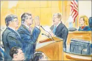  ?? Dana Verkoutere­n / Associated Press ?? This courtroom sketch depicts former Donald Trump campaign chairman Paul Manafort, center, and his defense lawyer Richard Westling, left, before U.S. District Judge Amy Berman Jackson at federal court in Washington on Friday as prosecutor­s Andrew Weissmann, bottom center, and Greg Andres watch.