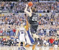 ??  ?? Butler’s Gordon Hayward shoots and misses a desperatio­n 3-pointer at the end of the 2010 NCAA men’s basketball national championsh­ip game in Indianapol­is. Duke won 61-59.