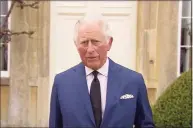  ?? Associated Press ?? In this grab taken from video, Britain's Prince Charles addresses the media outside Highgrove House in Gloucester­shire, England on Saturday.