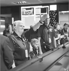  ?? — AFP photo ?? Cassini Spacecraft Operations team manager Julie Webster reacts in mission control at Nasa’s Jet Propulsion Laboratory.