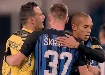  ??  ?? Il trio Samir Handanovic, Milan Skriniar, Joao Miranda GETTY