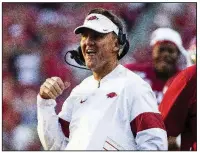  ?? Special to the NWA Democrat-Gazette/DAVID BEACH ?? Arkansas Coach Chad Morris said linebacker Hayden Henry will be re-evaluated by the Razorbacks’ medical staff today after leaving Saturday’s victory over Colorado State with a shoulder injury.