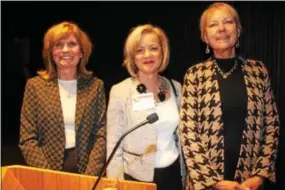  ??  ?? Marie Killian of East Falls attends the third annual DMAX fundraiser with board member Tammy Beil of Blue Bell and Carol Staubach of Media.