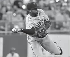  ?? JOHN SLEEZER/TRIBUNE NEWS SERVICE ?? Giants third baseman Eduardo Nunez, seen here making a play against the Royals on April 19, was traded to the Red Sox on Tuesday.