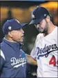  ?? Wally Skalij Los Angeles Times ?? RICH HILL, when last we saw him, was being pulled by Dave Roberts in World Series Game 4.