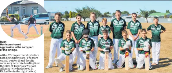  ??  ?? Ryan
Harrison showed aggression in the early part of the innings.
The Manawatu¯ Under 14 Cricket Team with five Tararua players.