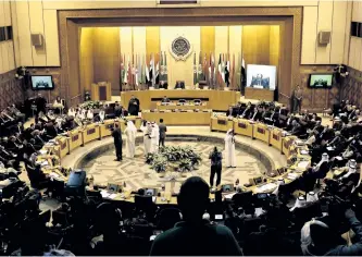  ?? NARIMAN EL-MOFTY/ THE ASSOCIATED PRESS ?? Arab foreign ministers meet at the Arab League headquarte­rs in Cairo, Egypt, on Sunday. Saudi Arabia is asking fellow Arab nations to take a “serious and honest” stand against Iran, saying that showing leniency toward Tehran will only encourage it to...