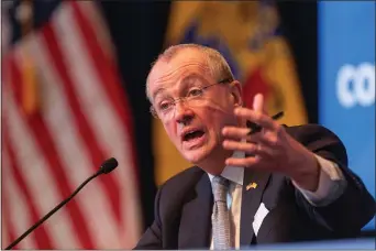  ?? RICH HUNDLEY III — FOR THE TRENTONIAN ?? New Jersey Governor Phil Murphy speaks at the state’s daily COVID-19press briefings at the War Memorial in Trenton.