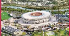  ?? ANSA ?? Il rendering del progetto dello stadio della Roma a Tor di Valle