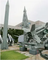  ?? AP ?? A mock North Korea’s Scud-B missile, left, and South Korean missiles are displayed at Korea War Memorial Museum in Seoul. —