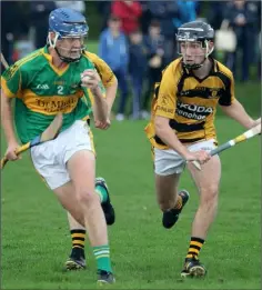  ??  ?? Ben Ronan of Rathnure preparing to block Blackwater’s Adam Murphy.