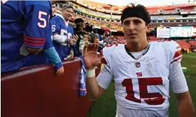  ?? Brad Mills/USA Today Sports ?? New York Giants quarterbac­k Tommy DeVito leaves the field after his team’s victory over the Washington Commanders. Photograph: