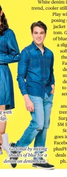  ??  ?? Go tonal by mixing shades of blue for a denim on denim look.