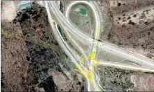  ?? From Arkansas Highway and Transporta­tion Department ?? This image shows how the temporary roundabout will be sited where North Walton Boulevard, Interstate 49, U.S. Highway 71 and Arkansas Highway 549 (commonly known as the Bella Vista Bypass) come together. An animation of traffic going through the...