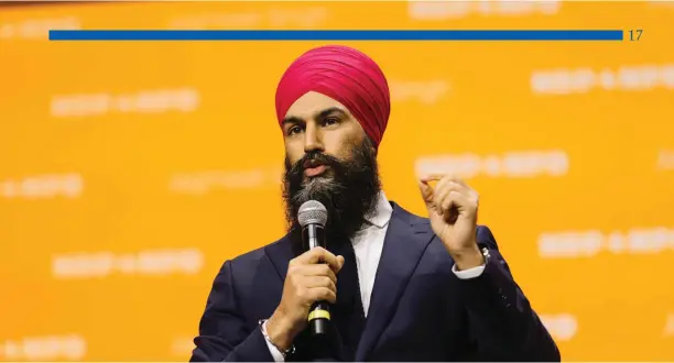  ?? Jenna Marie Wakani photo ?? The major questions for the New Democratic Party heading into the upcoming election are whether it can weave its pragmatic and romantic threads together, and whether Jagmeet Singh (above) can be an effective messenger for that coherence.