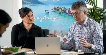  ?? JOSEPH JOHNSON/ STUFF ?? Te Ru¯ nanga o Nga¯i Tahu chief executive Arihia Bennett and Nga¯ i Tahu Holdings chief executive Mike Sang announce the annual result at a press conference.