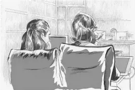  ?? COURTESY OF CHARLES TREADWELL ?? A court sketch made on Thursday shows Noor Salman, left, seated next to one of her attorneys, Linda Moreno, during the opening day of Salman’s federal trial in Orlando.