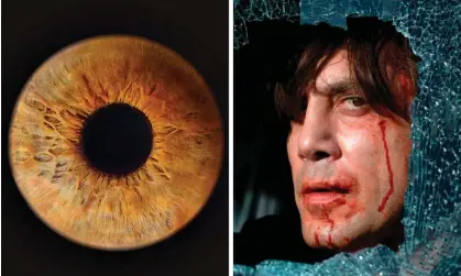  ?? ?? Bardem’s iris, left, and the actor as Anton Chigurh in the Coen brothers’ 2007 film No Country for Old Men. Photograph: Ojos del Mundo/ Alamy