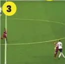  ??  ?? 3 1: A hoofed clearance from just outside the Man City penalty area relieves pressure on their defence with De Bruyne and Sterling (circled) City’s furthest players forward; 2: The ball comes out of the air just over the half-way line as De Bruyne...
